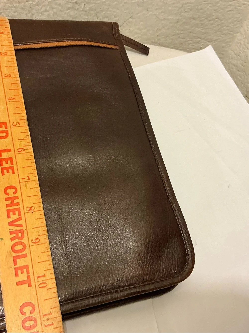 Hidesign Sleek Brown Leather Men's Briefcase Clutch with Orange Trim